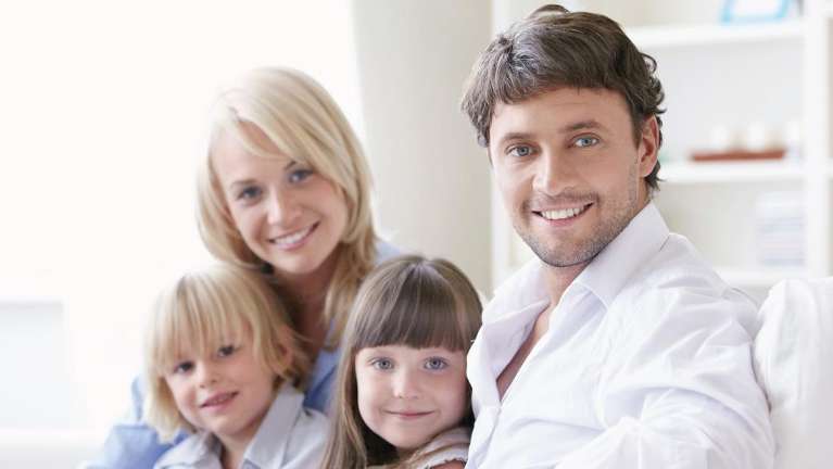 toronto family of four with father, mother, son, and daughter