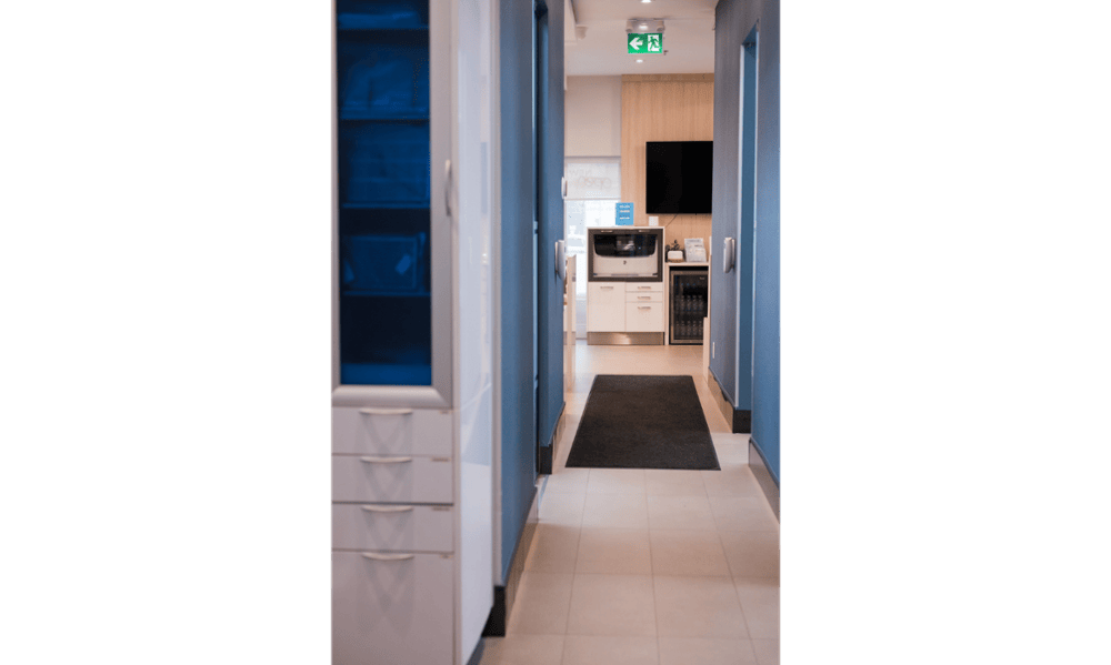 Modern hallway inside Toronto Lakeshore Dental